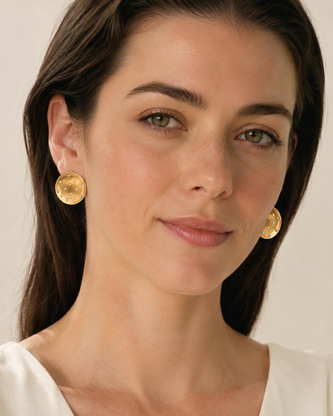 Italian ALS 14K Gold 0.78 Carat Diamond Disc Earrings