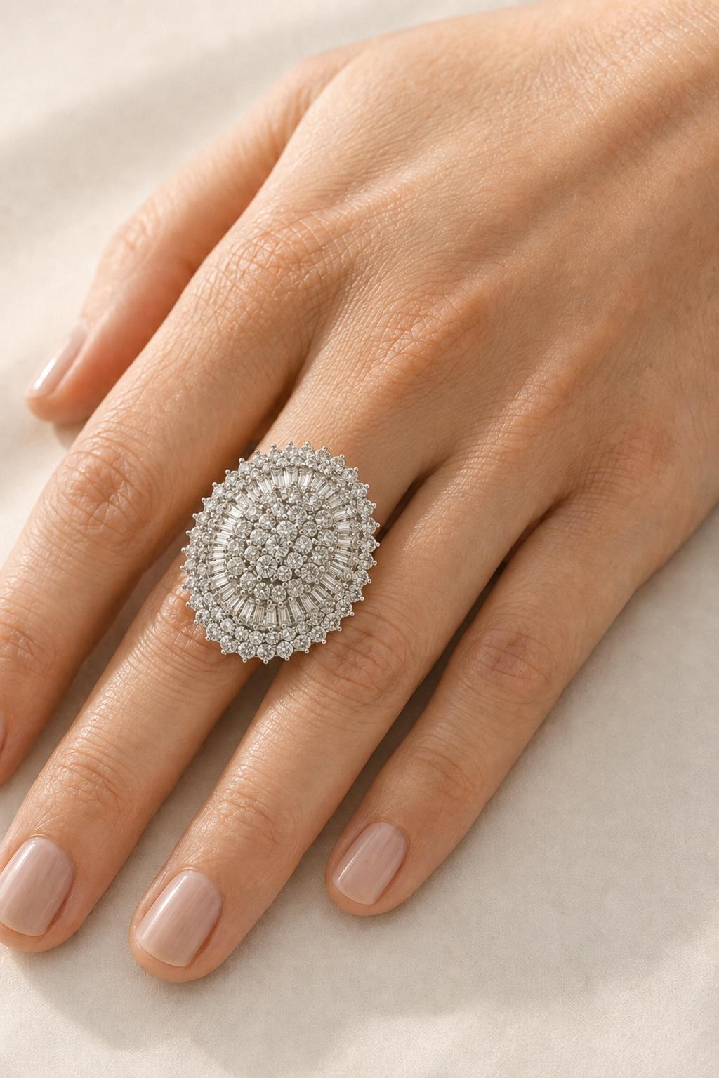14K Gold 4.89 Carat Diamond Baguette Cluster Cocktail Ring