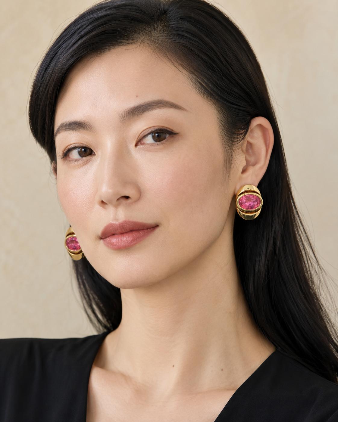 Marina B. 18K Gold Oval Pink Tourmaline Earrings