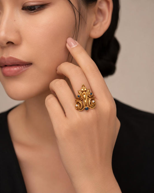 Ilias Lalaounis 18K Gold Sapphire & Diamond Sculptural Ring