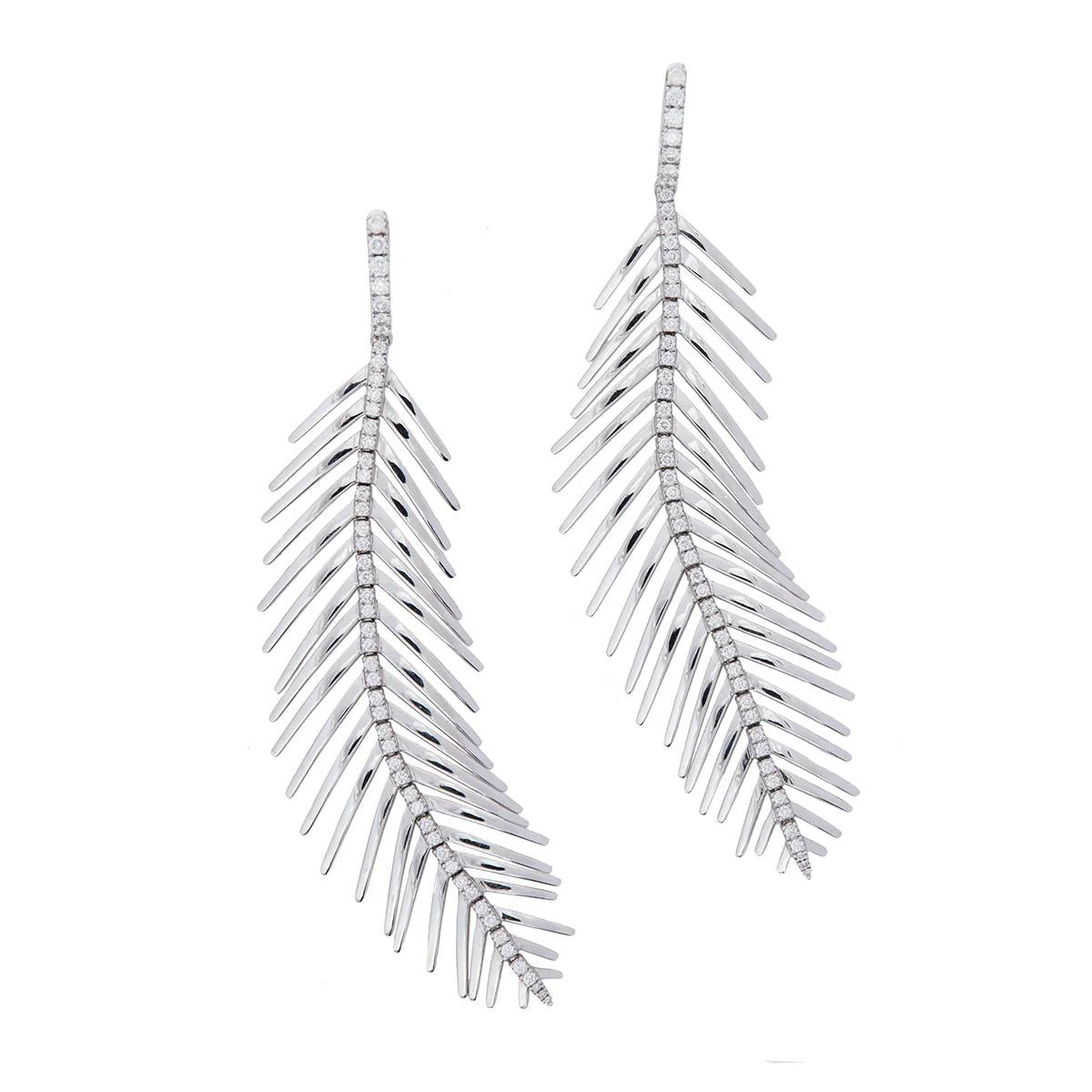 Sidney  Garber 18K White Gold Diamond Feathers That Move Earrings