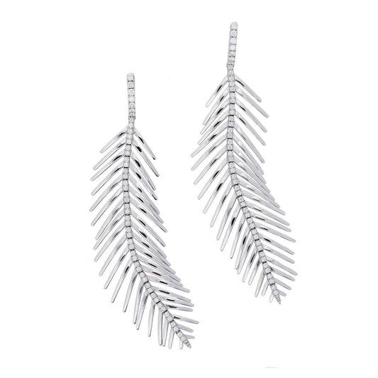 Sidney  Garber 18K White Gold Diamond Feathers That Move Earrings