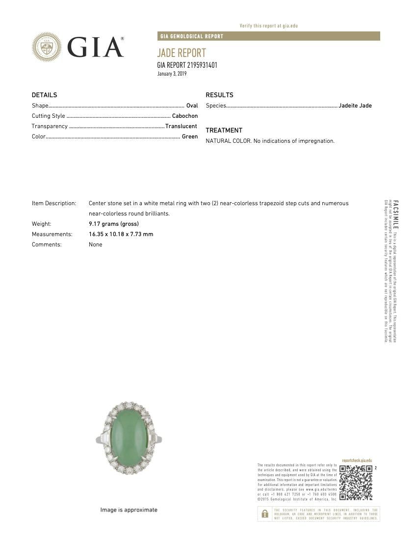 GIA Certified 1950s Type A Jadeite Jade Diamond Platinum Ring