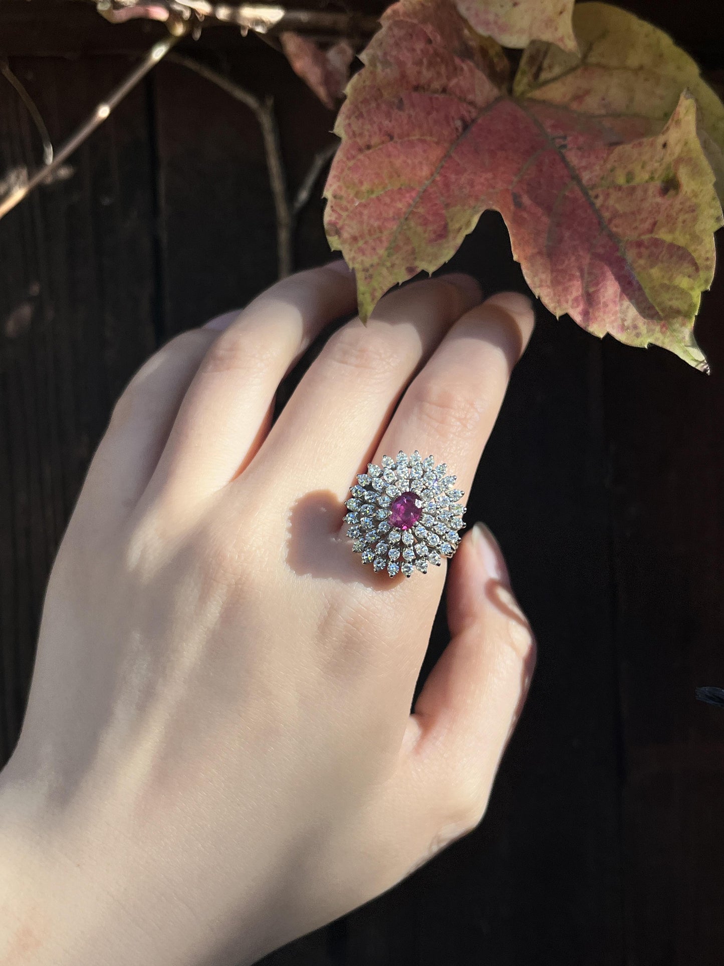 Platinum Diamonds Ruby Ring