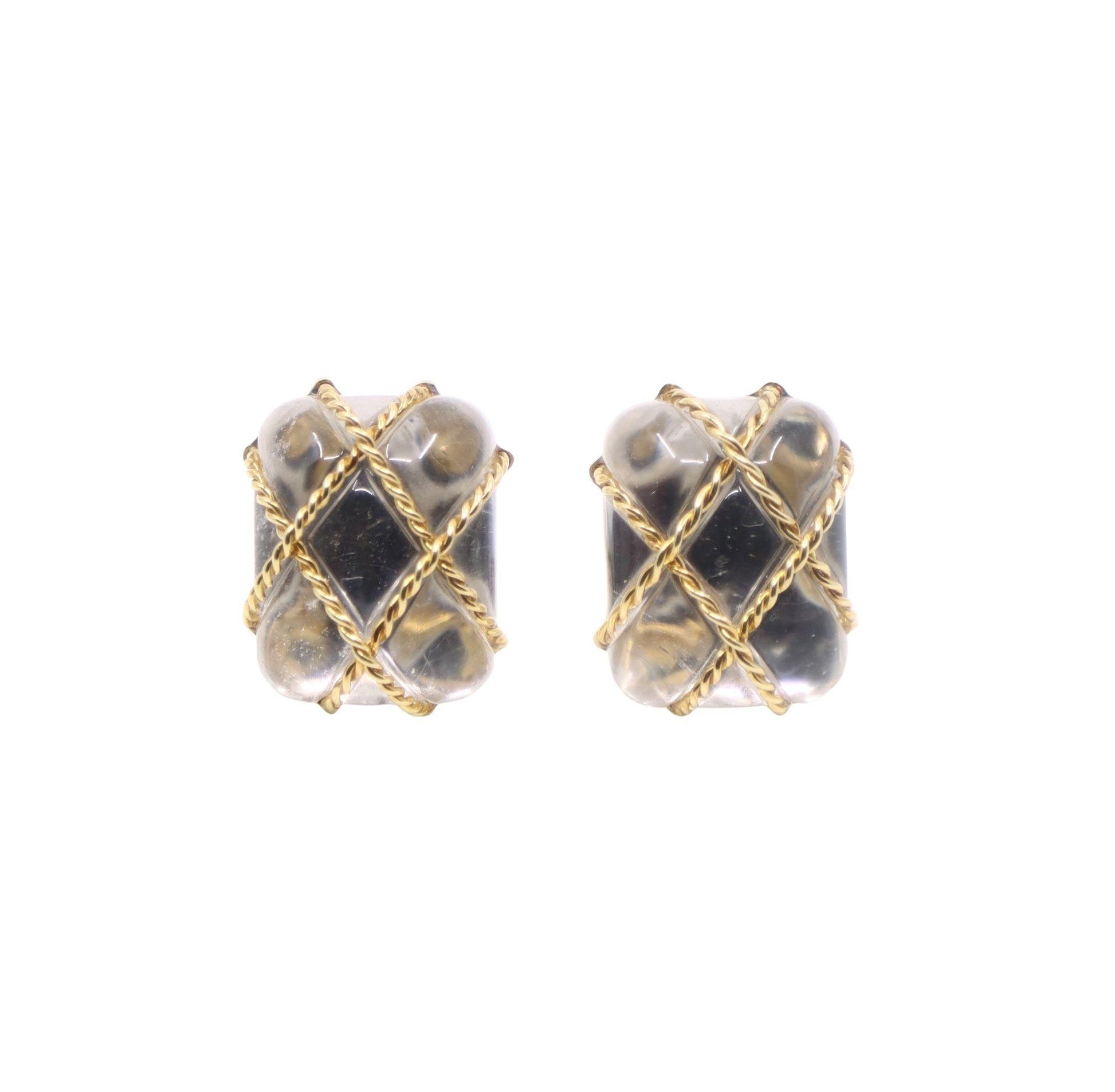 Vintage Seaman Schepps 18K Gold Rock Crystal Earrings