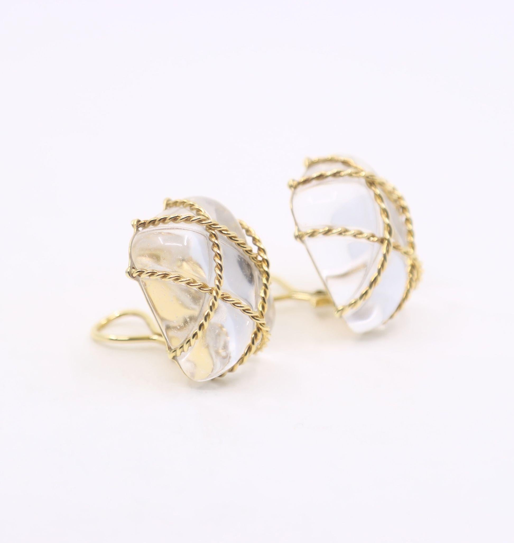Vintage Seaman Schepps 18K Gold Rock Crystal Earrings