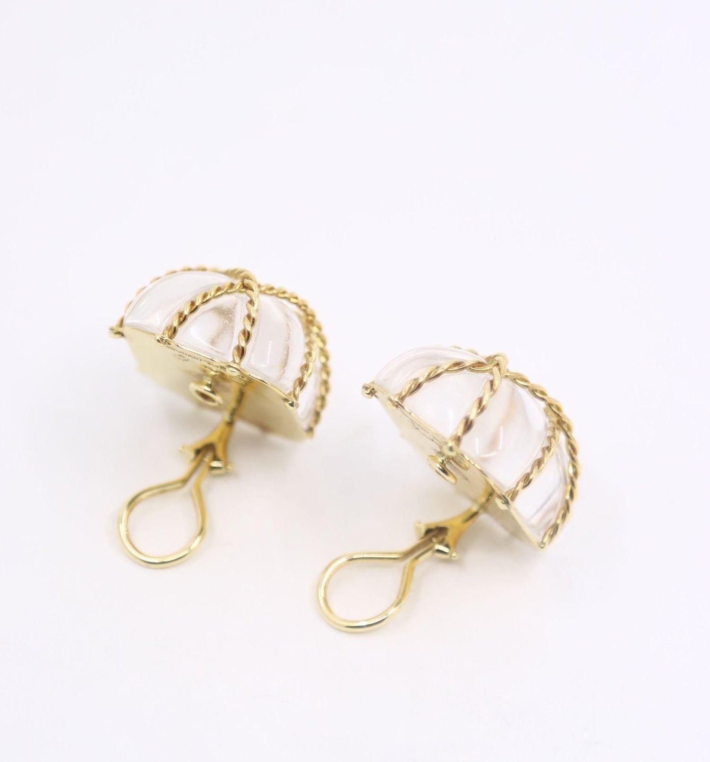 Vintage Seaman Schepps 18K Gold Rock Crystal Earrings