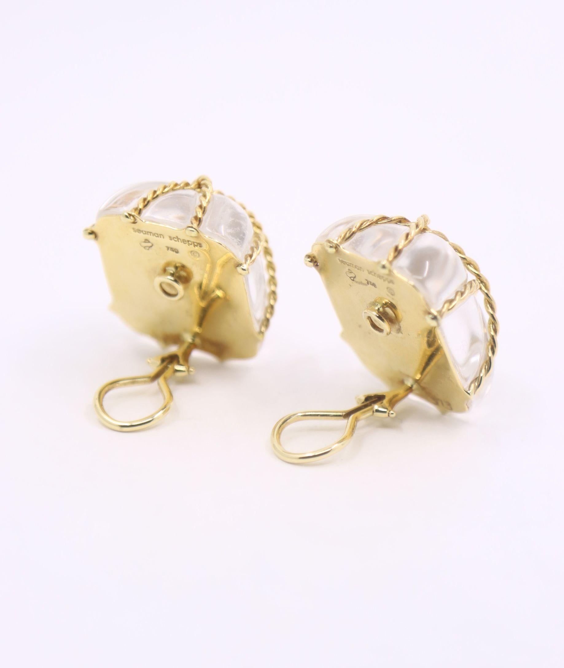 Vintage Seaman Schepps 18K Gold Rock Crystal Earrings