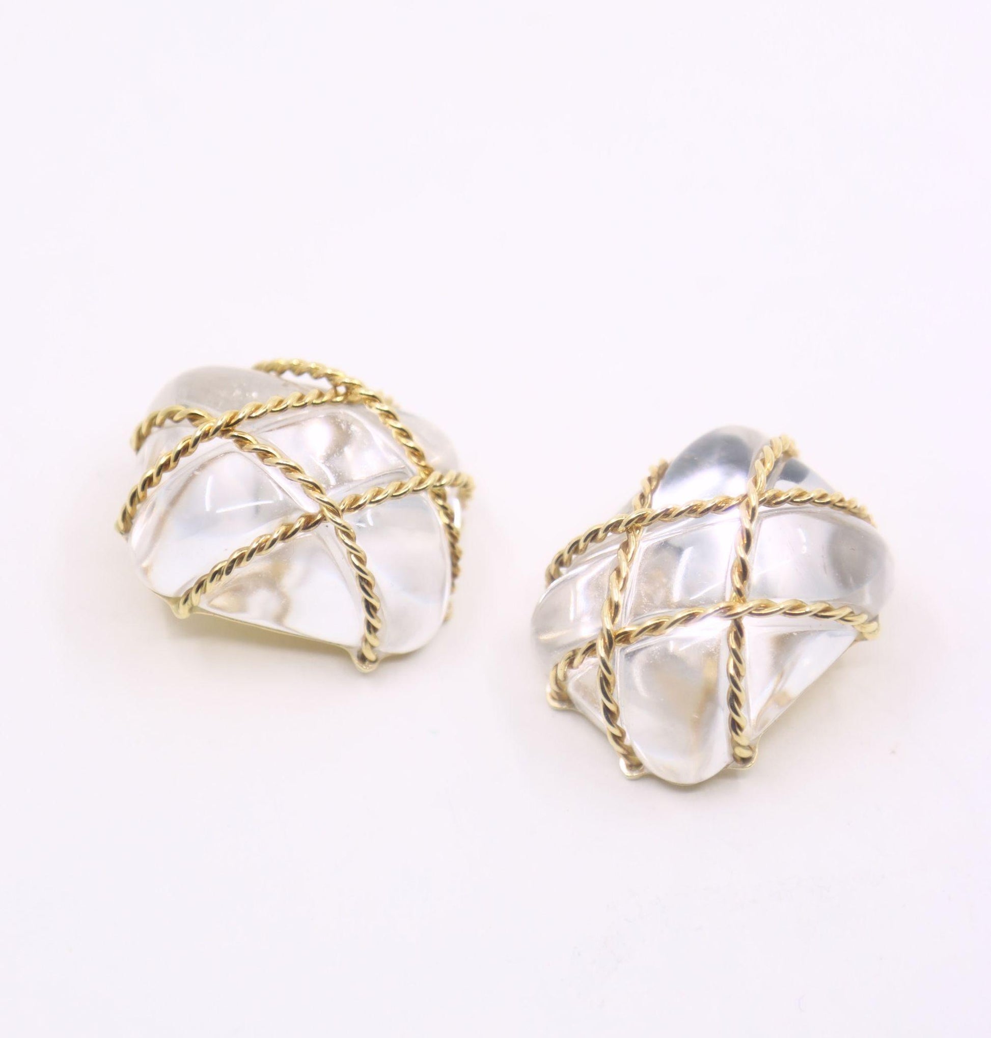 Vintage Seaman Schepps 18K Gold Rock Crystal Earrings