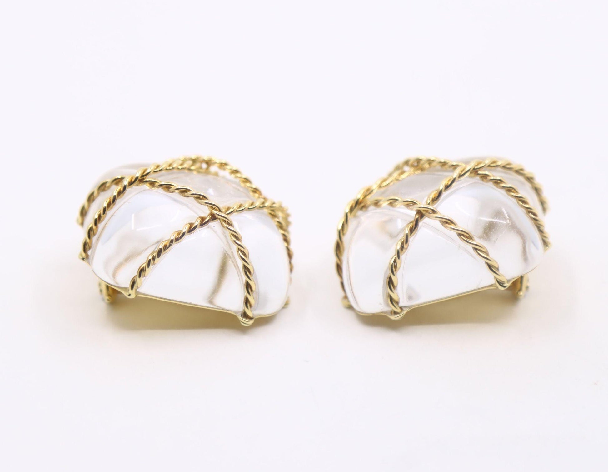 Vintage Seaman Schepps 18K Gold Rock Crystal Earrings