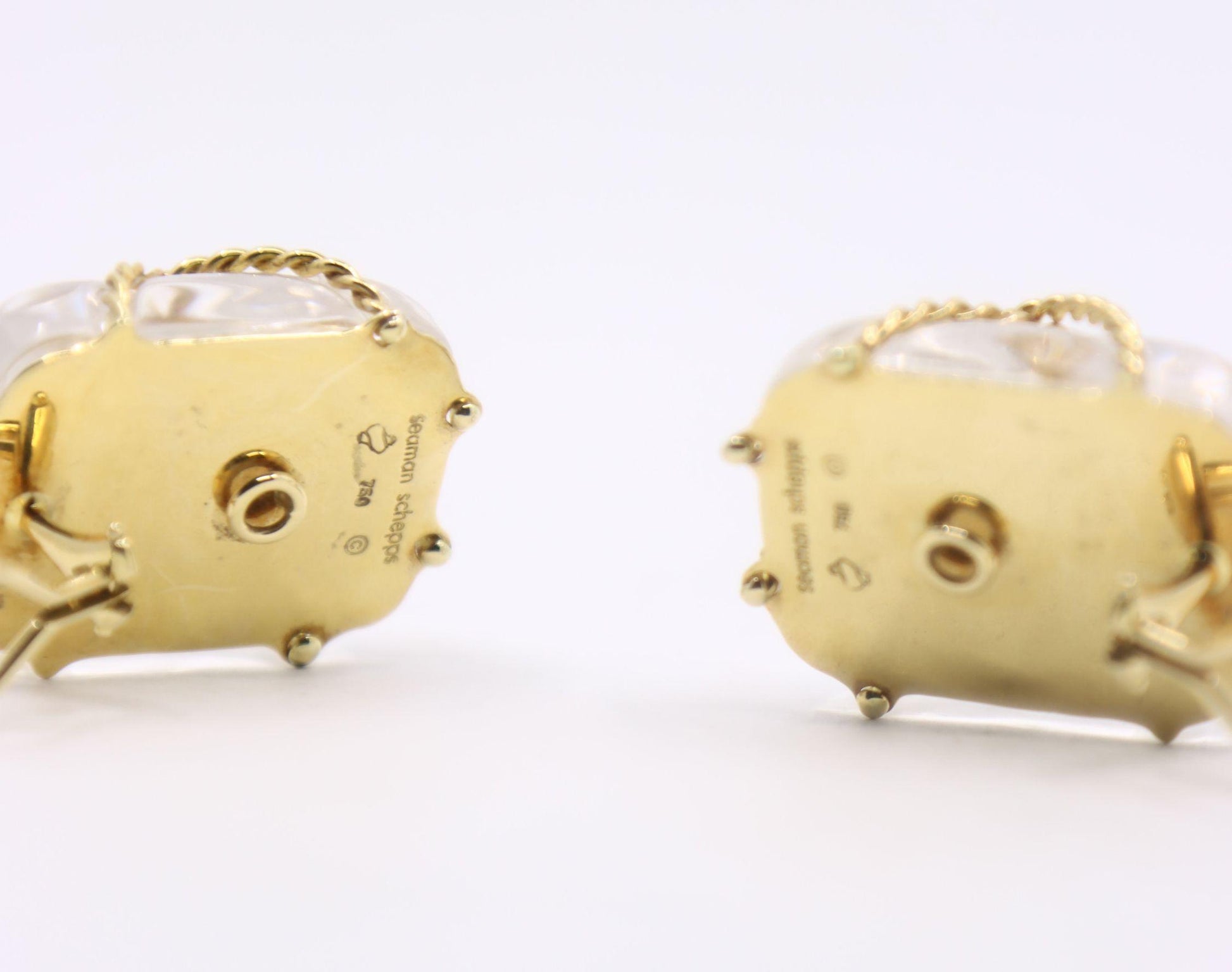 Vintage Seaman Schepps 18K Gold Rock Crystal Earrings