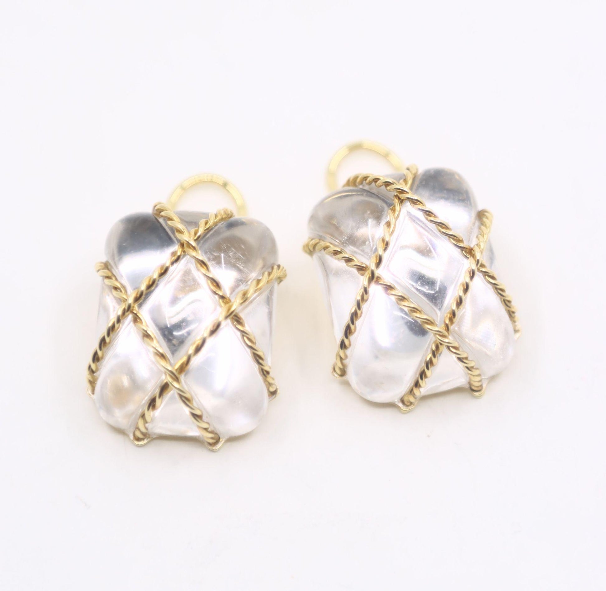 Vintage Seaman Schepps 18K Gold Rock Crystal Earrings