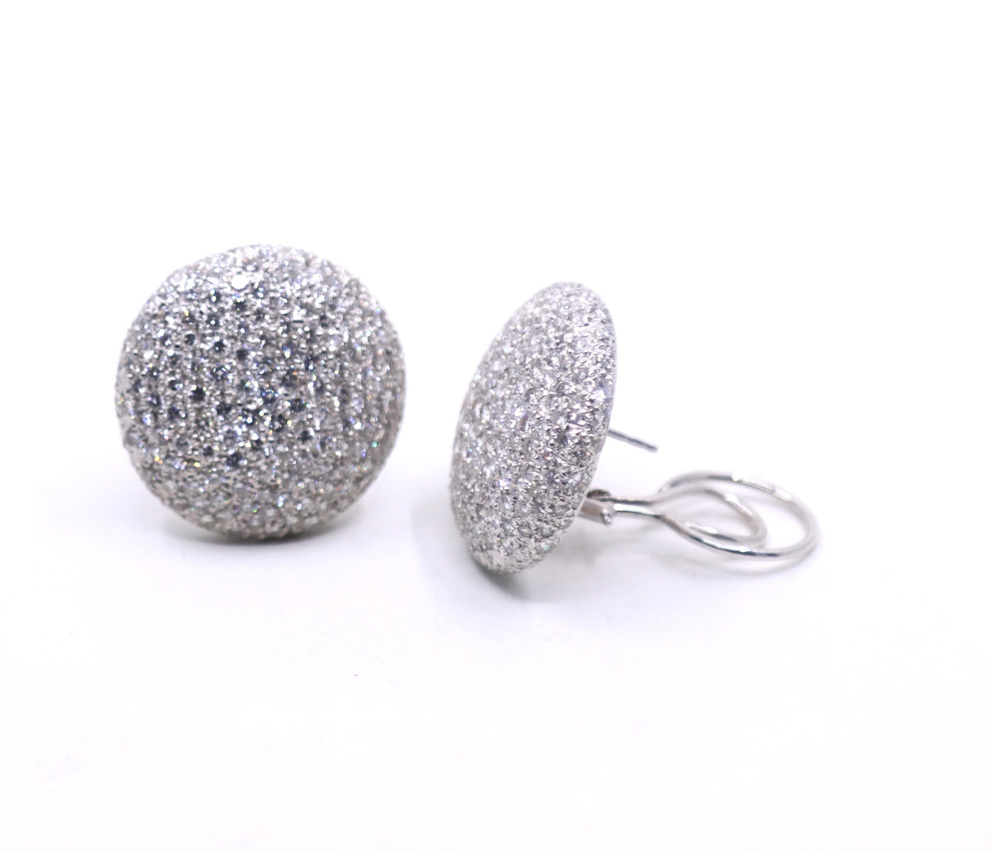 Vintage Russian 18K White Gold Diamonds Round Earrings