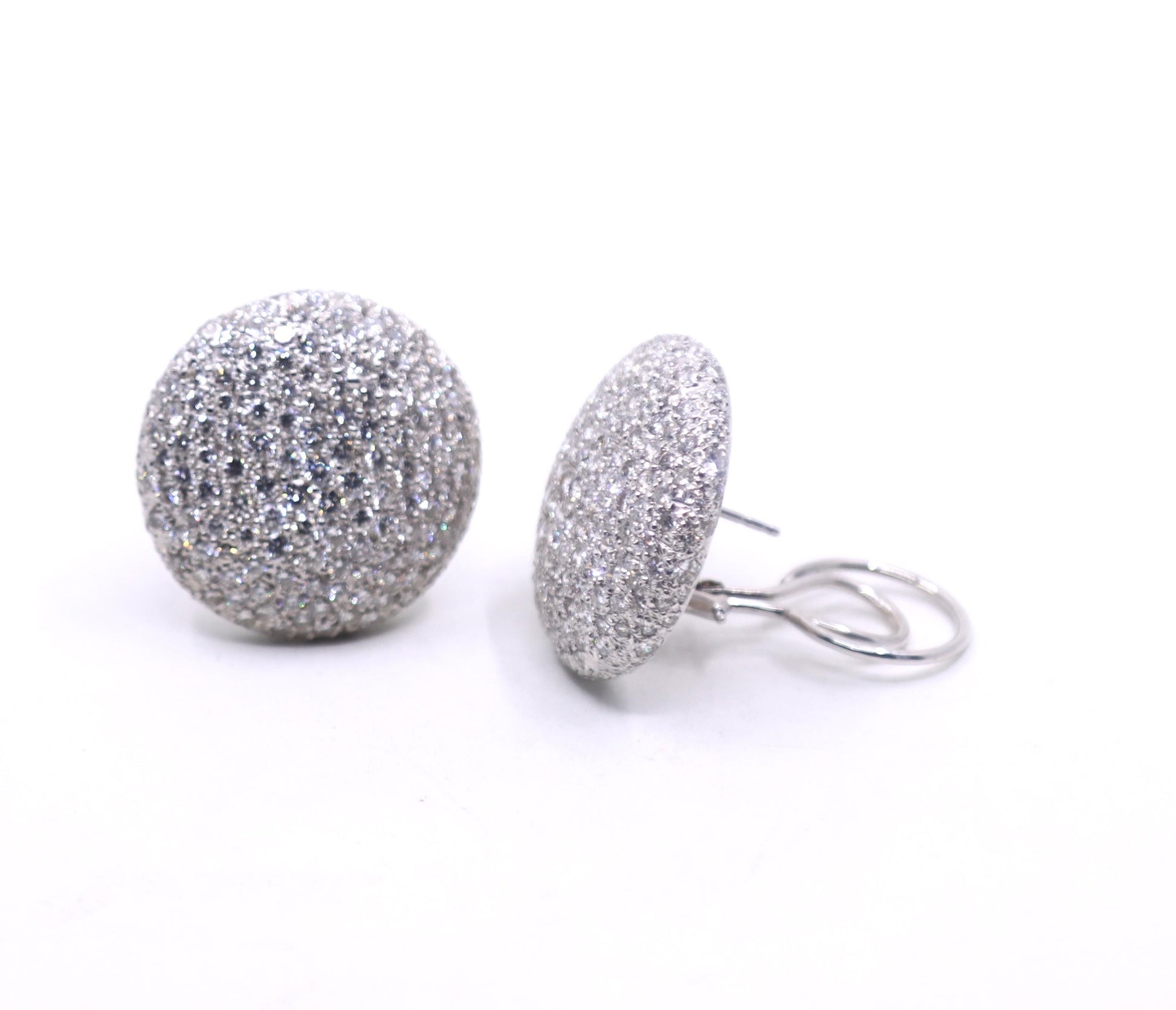 Vintage Russian 18K White Gold Diamonds Round Earrings