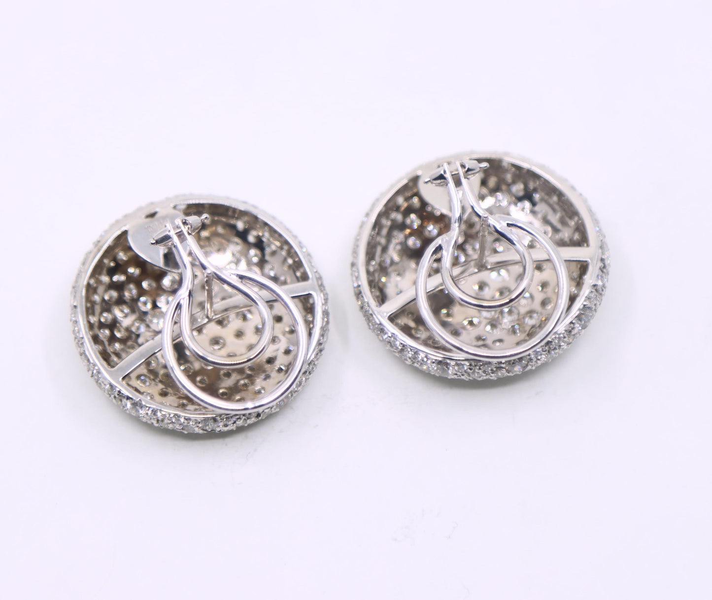 Vintage Russian 18K White Gold Diamonds Round Earrings