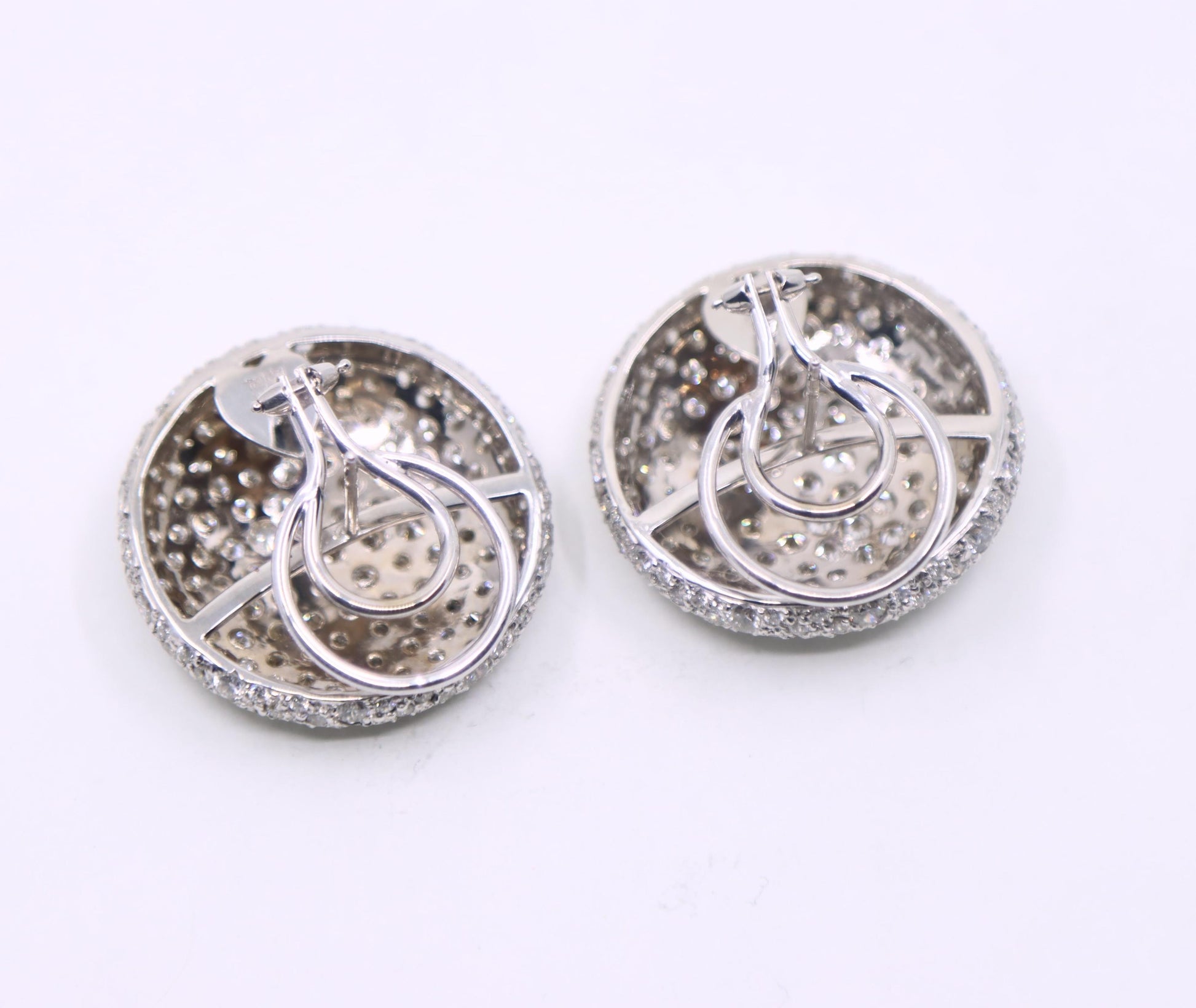 Vintage Russian 18K White Gold Diamonds Round Earrings