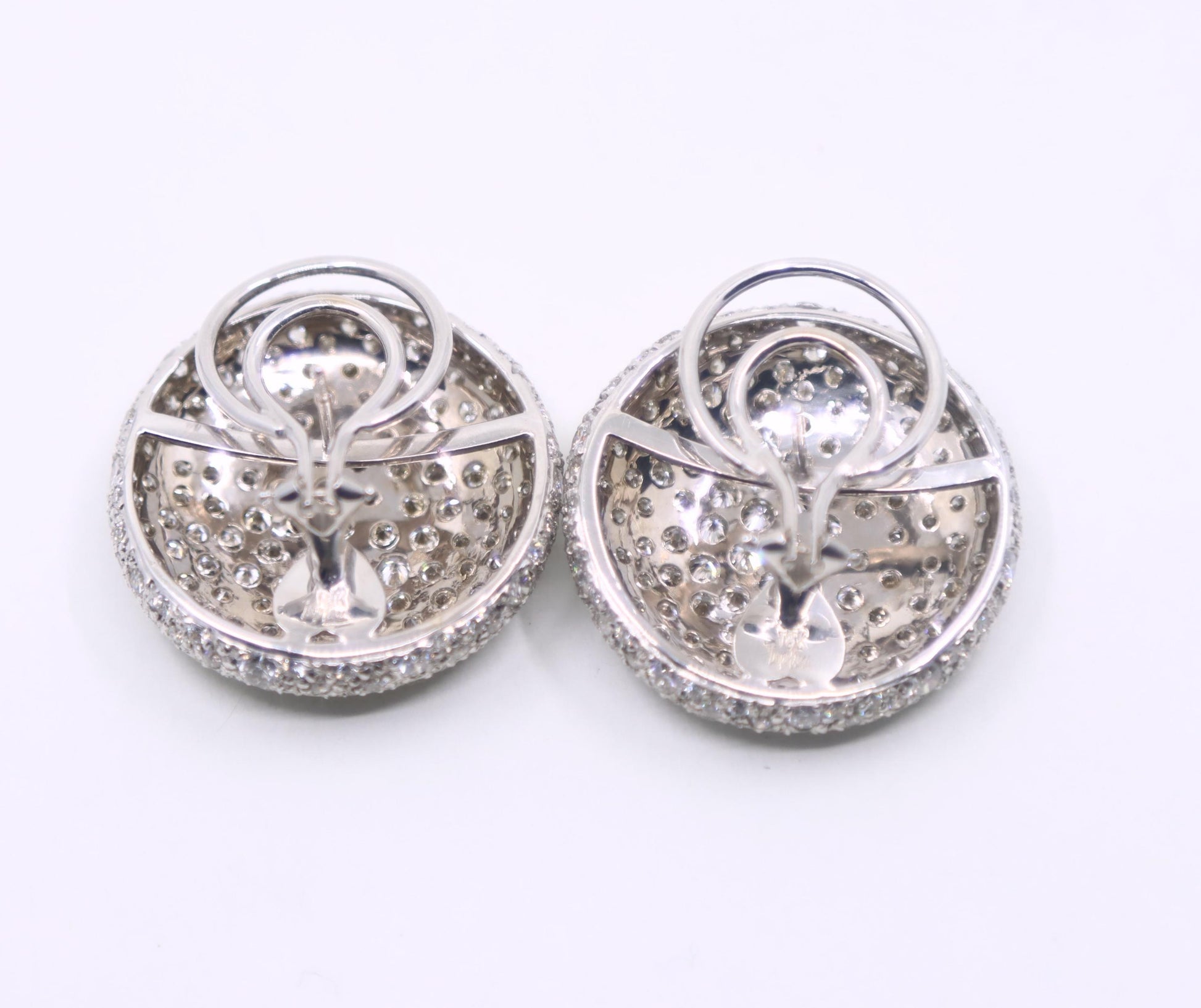 Vintage Russian 18K White Gold Diamonds Round Earrings