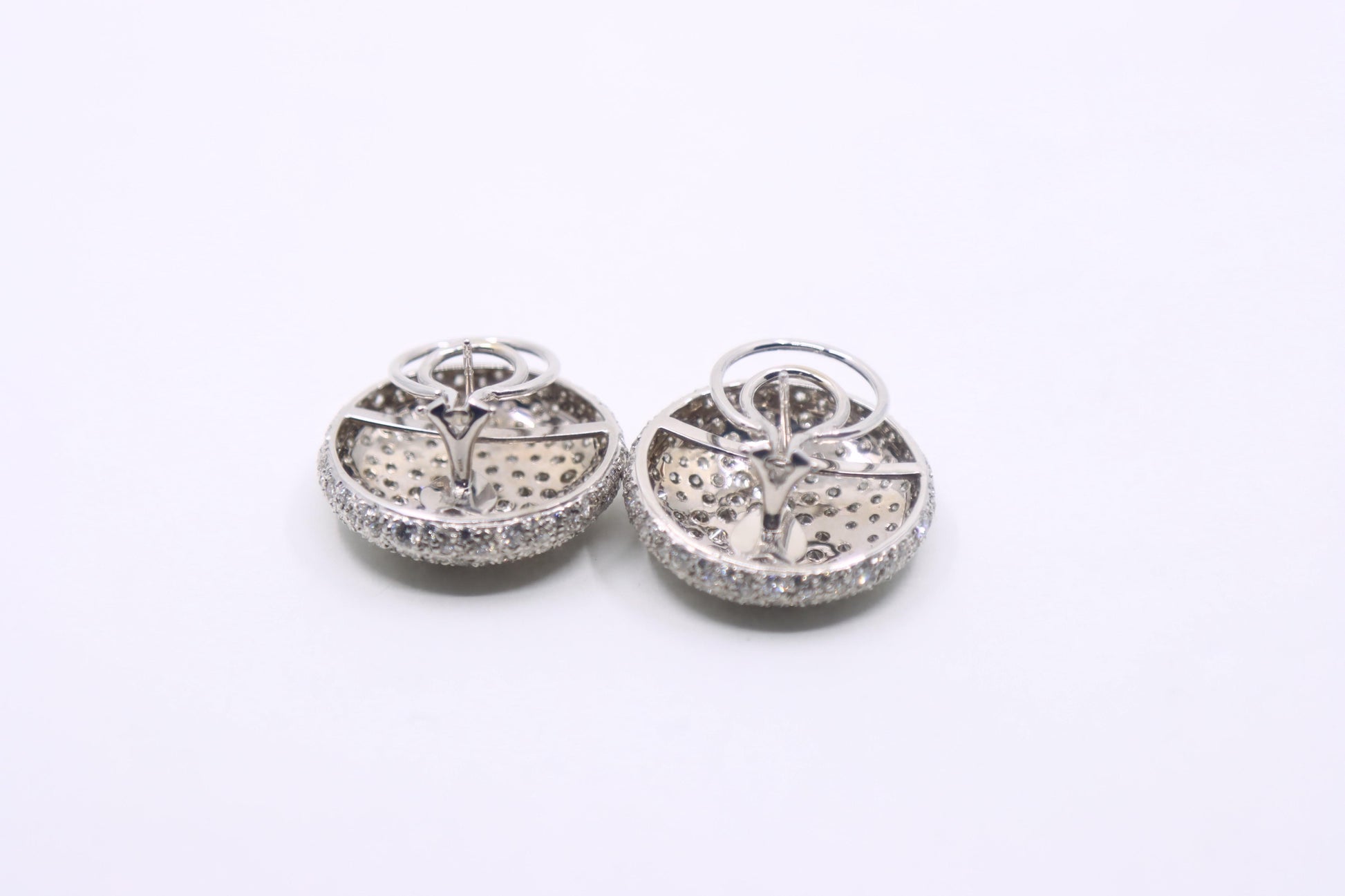 Vintage Russian 18K White Gold Diamonds Round Earrings