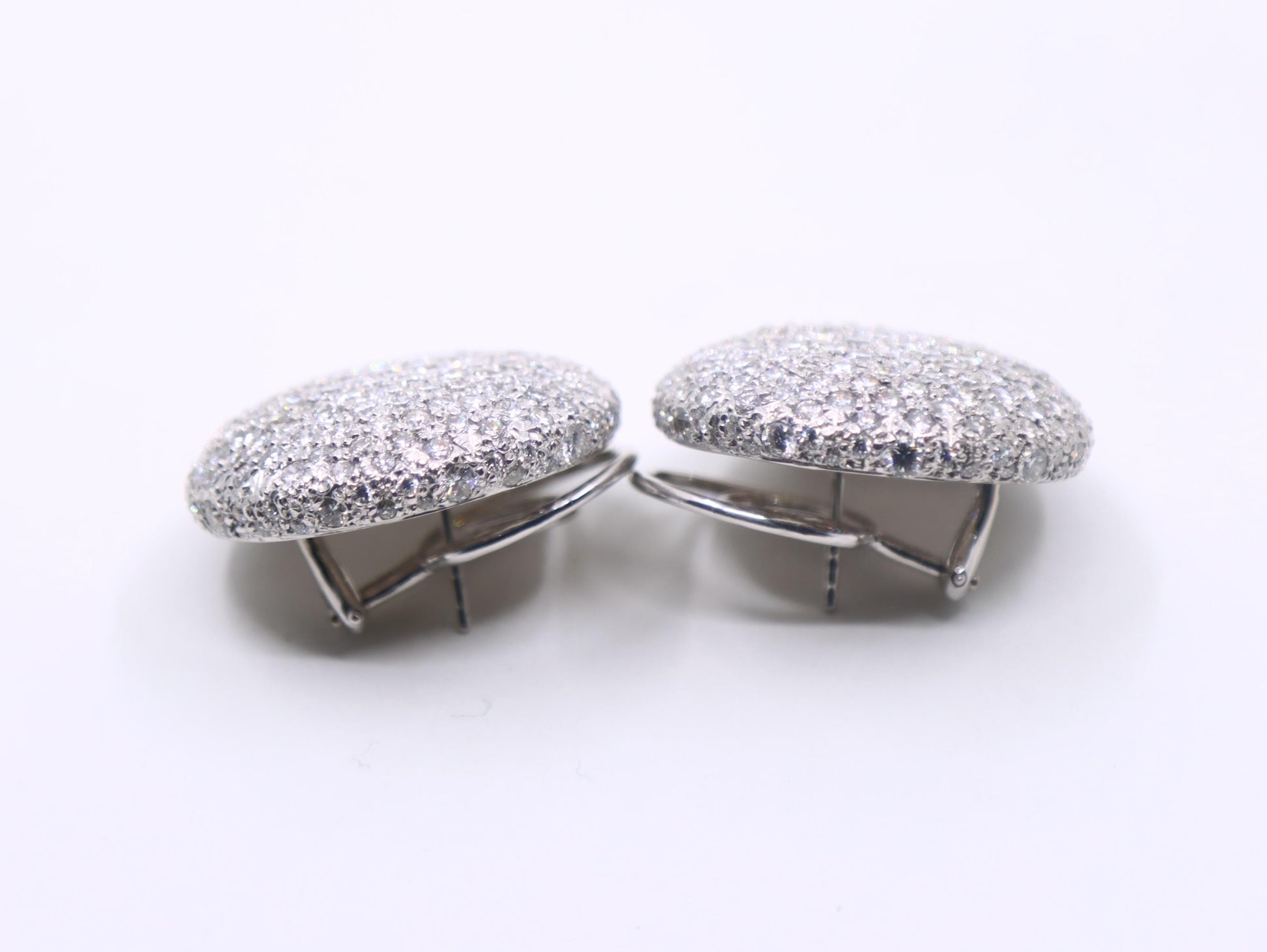 Vintage Russian 18K White Gold Diamonds Round Earrings