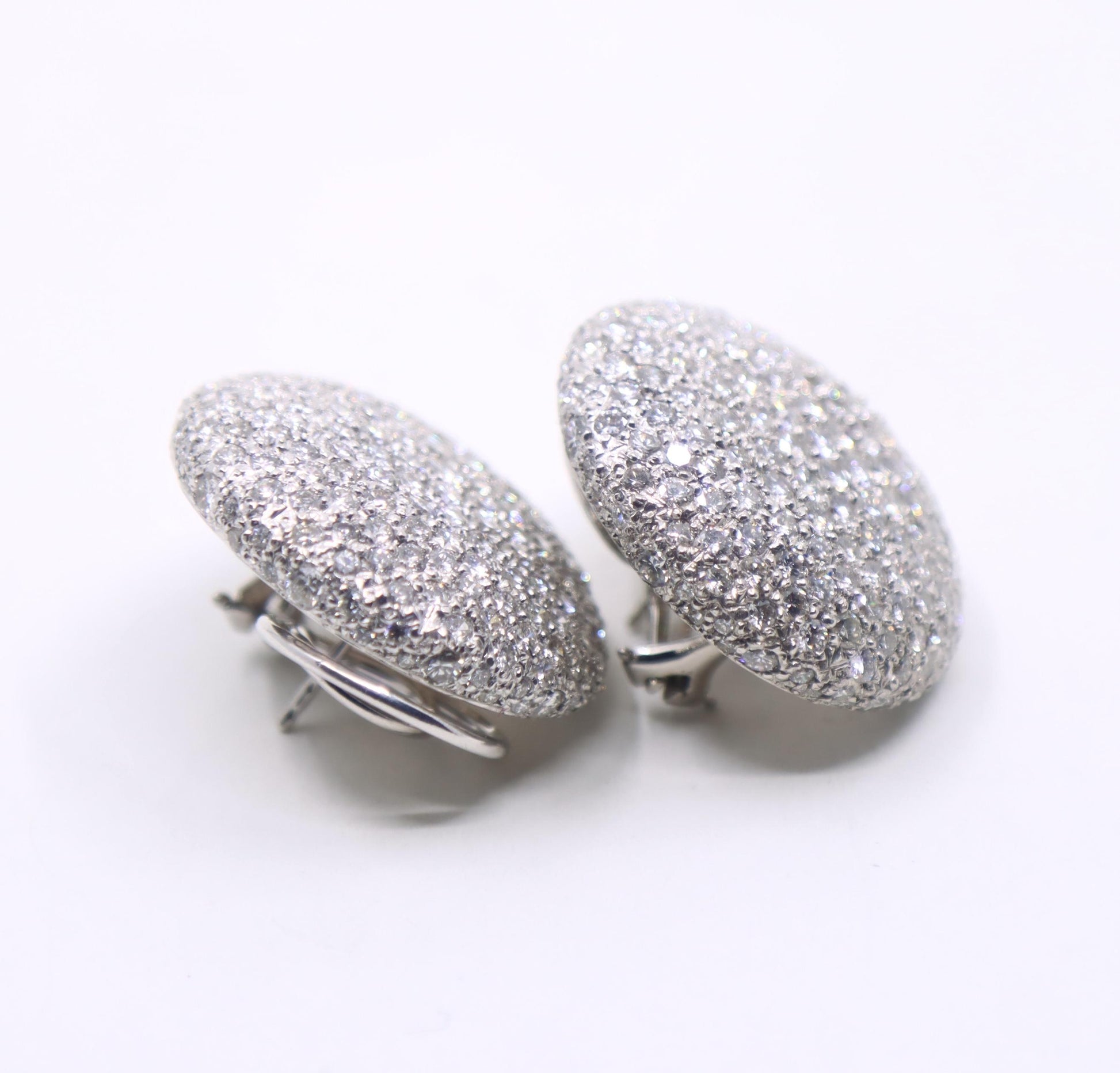 Vintage Russian 18K White Gold Diamonds Round Earrings