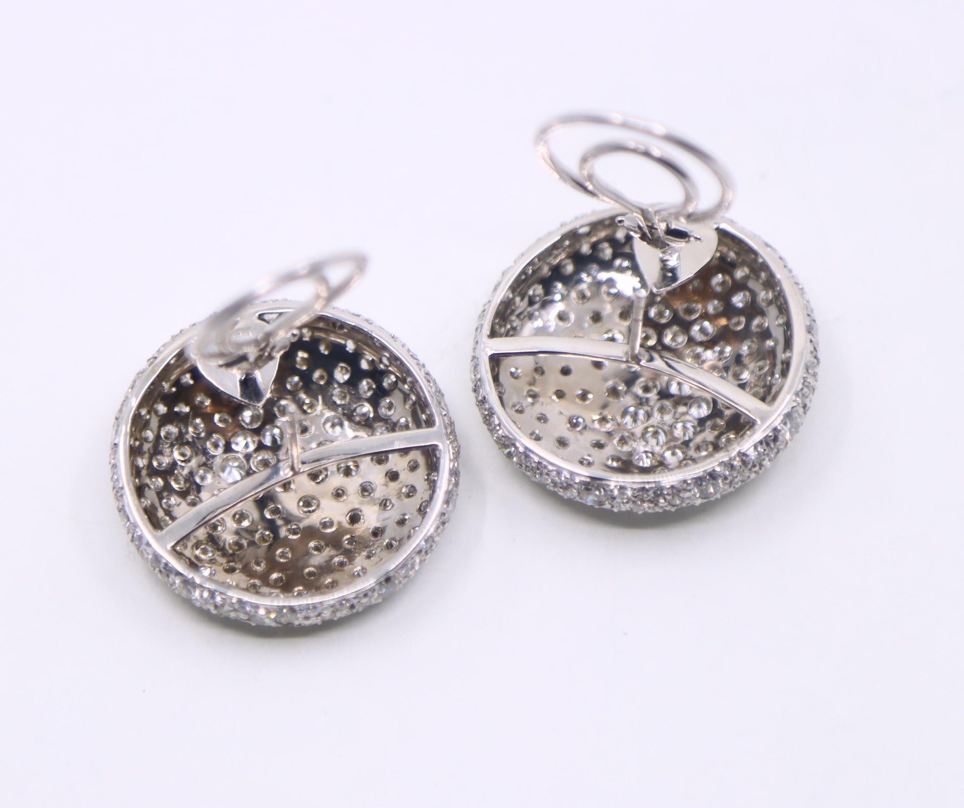 Vintage Russian 18K White Gold Diamonds Round Earrings