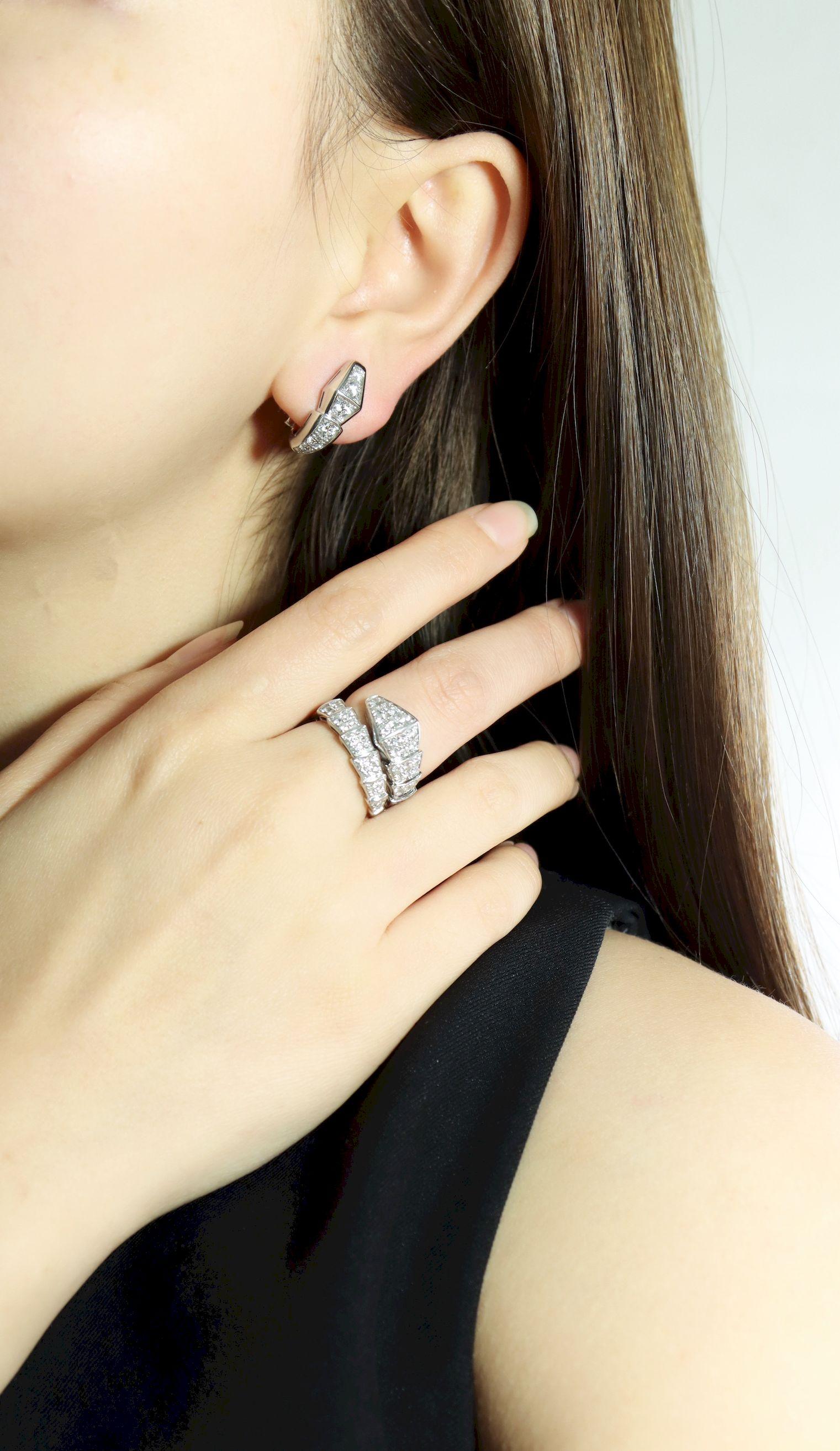 BVLGARI 18K White Gold Serpenti Viper Ring & Earrings Set