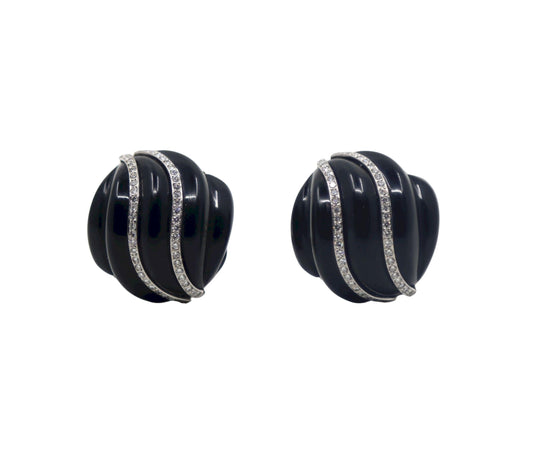 Andrew Clunn 18K White Gold & Platinum Diamonds Onyx Swirl Earrings