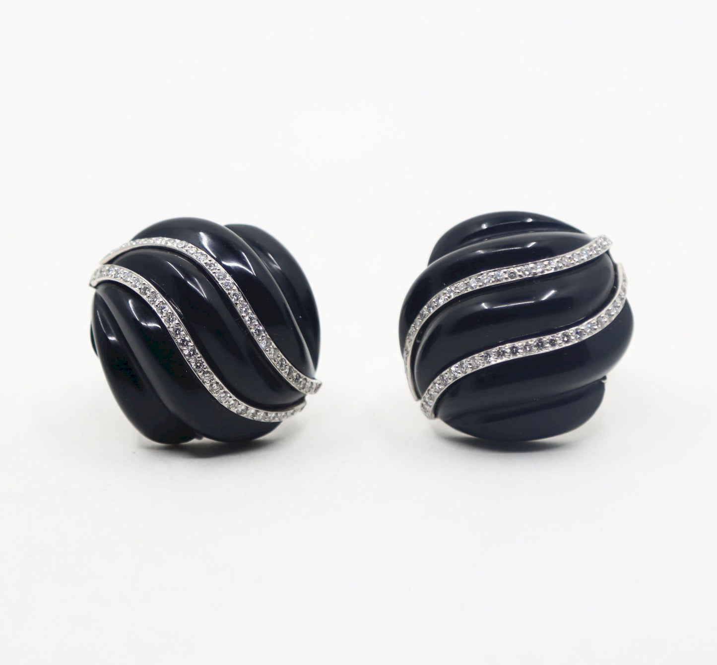 Andrew Clunn 18K White Gold & Platinum Diamonds Onyx Swirl Earrings