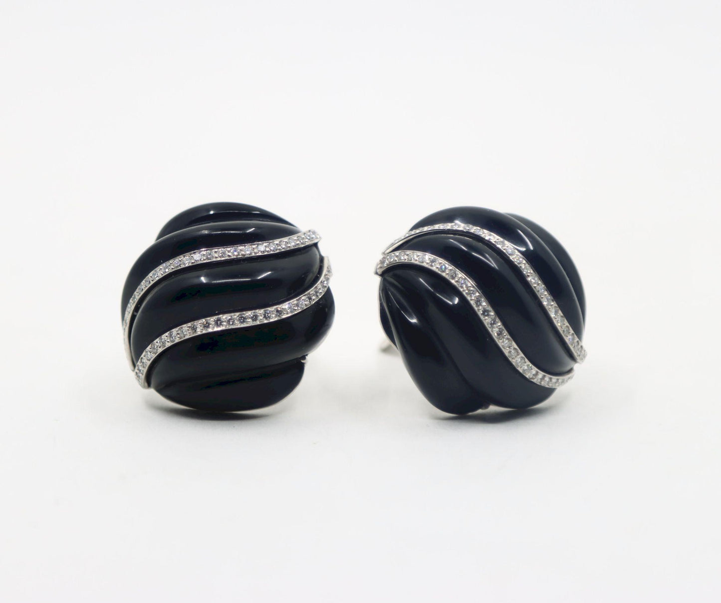 Andrew Clunn 18K White Gold & Platinum Diamonds Onyx Swirl Earrings
