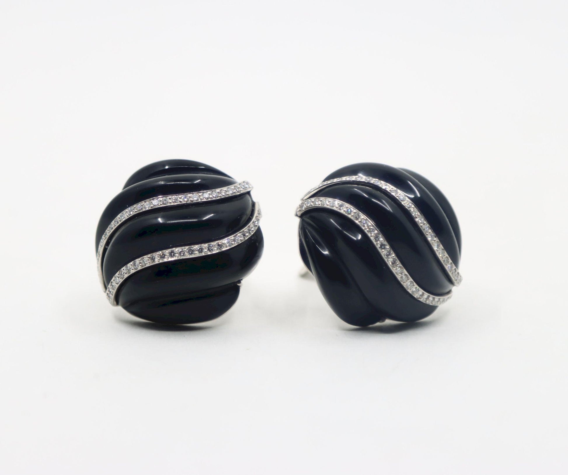 Andrew Clunn 18K White Gold & Platinum Diamonds Onyx Swirl Earrings