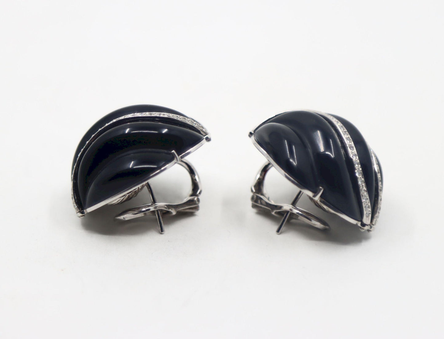 Andrew Clunn 18K White Gold & Platinum Diamonds Onyx Swirl Earrings