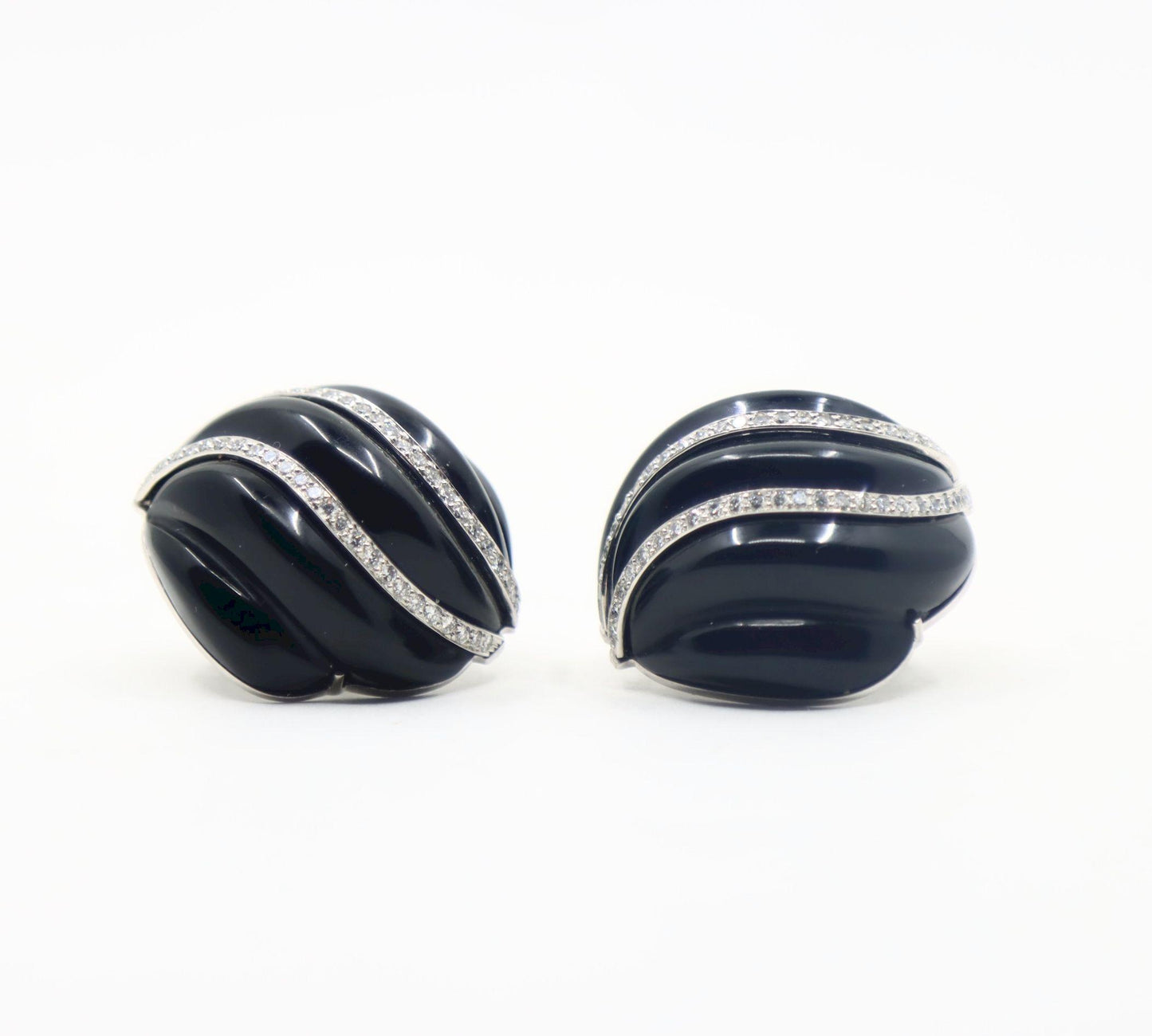 Andrew Clunn 18K White Gold & Platinum Diamonds Onyx Swirl Earrings