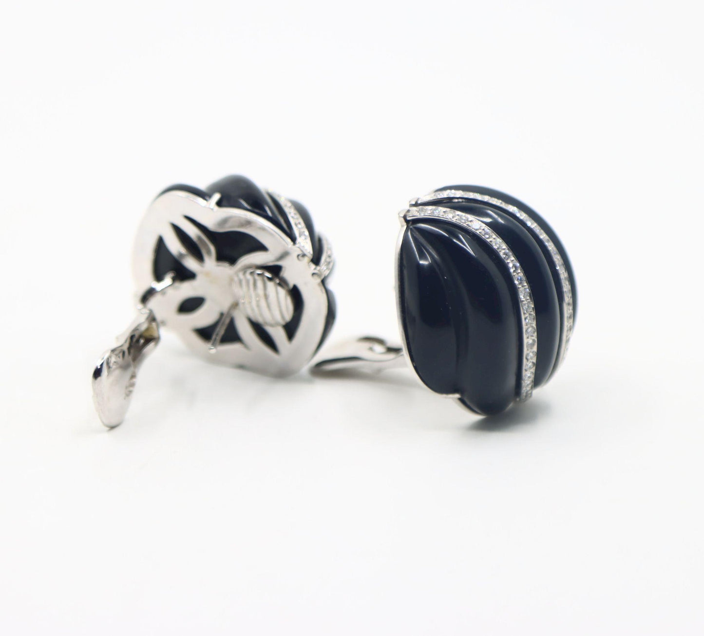 Andrew Clunn 18K White Gold & Platinum Diamonds Onyx Swirl Earrings