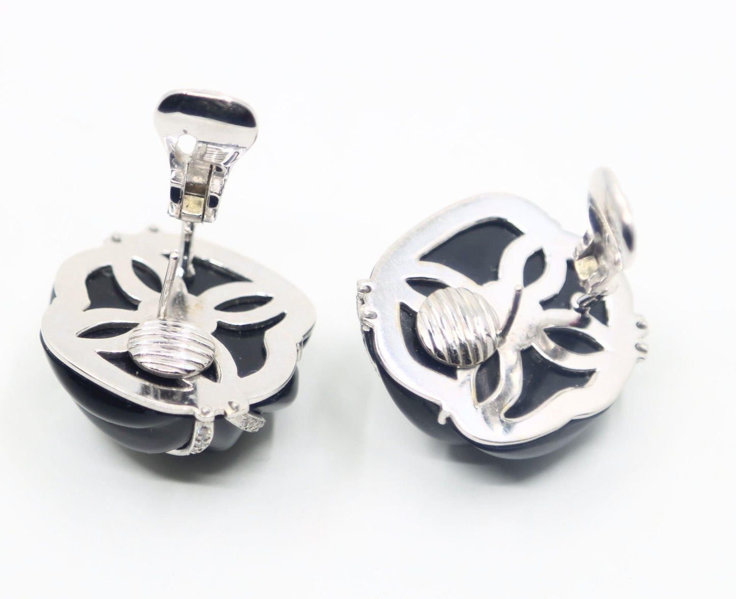 Andrew Clunn 18K White Gold & Platinum Diamonds Onyx Swirl Earrings