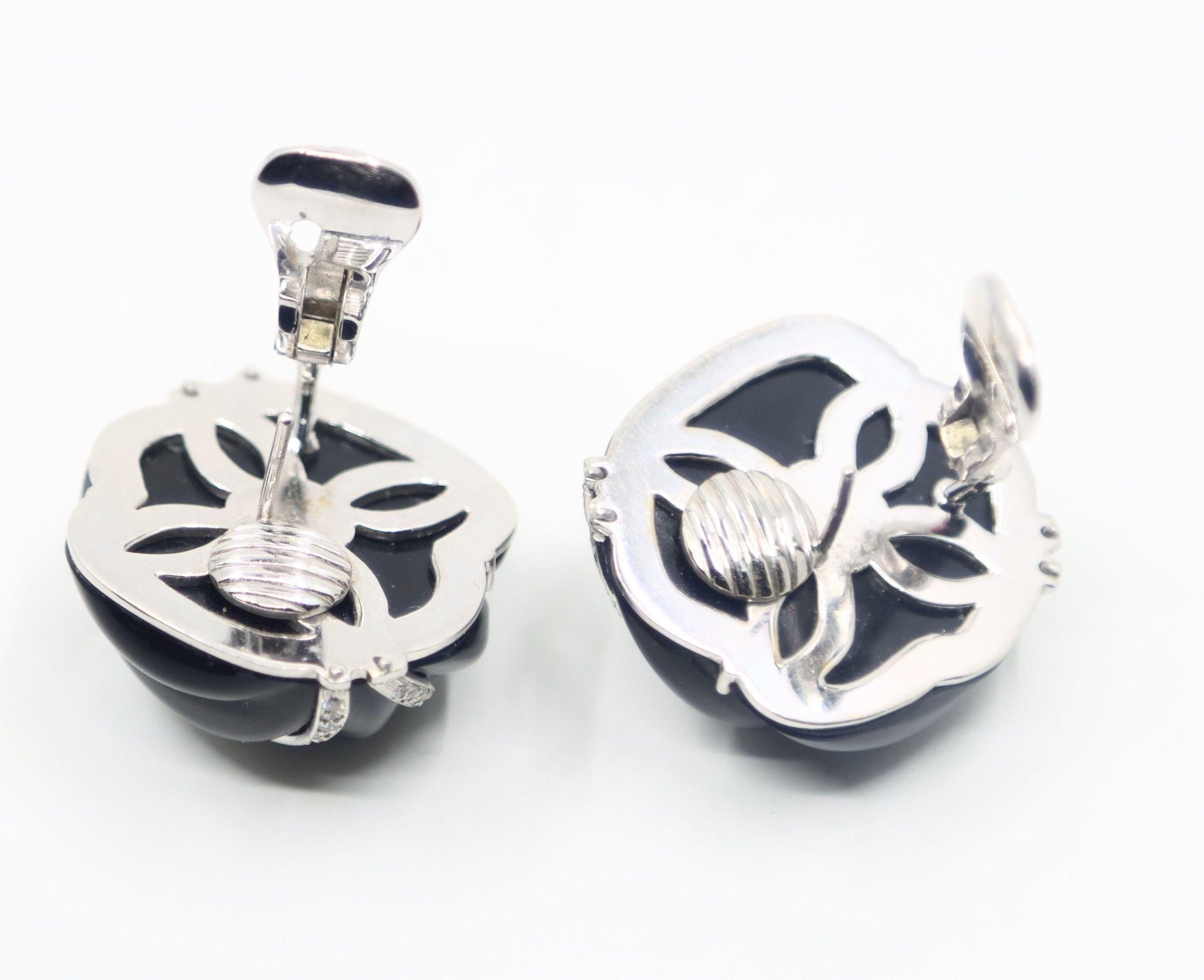Andrew Clunn 18K White Gold & Platinum Diamonds Onyx Swirl Earrings