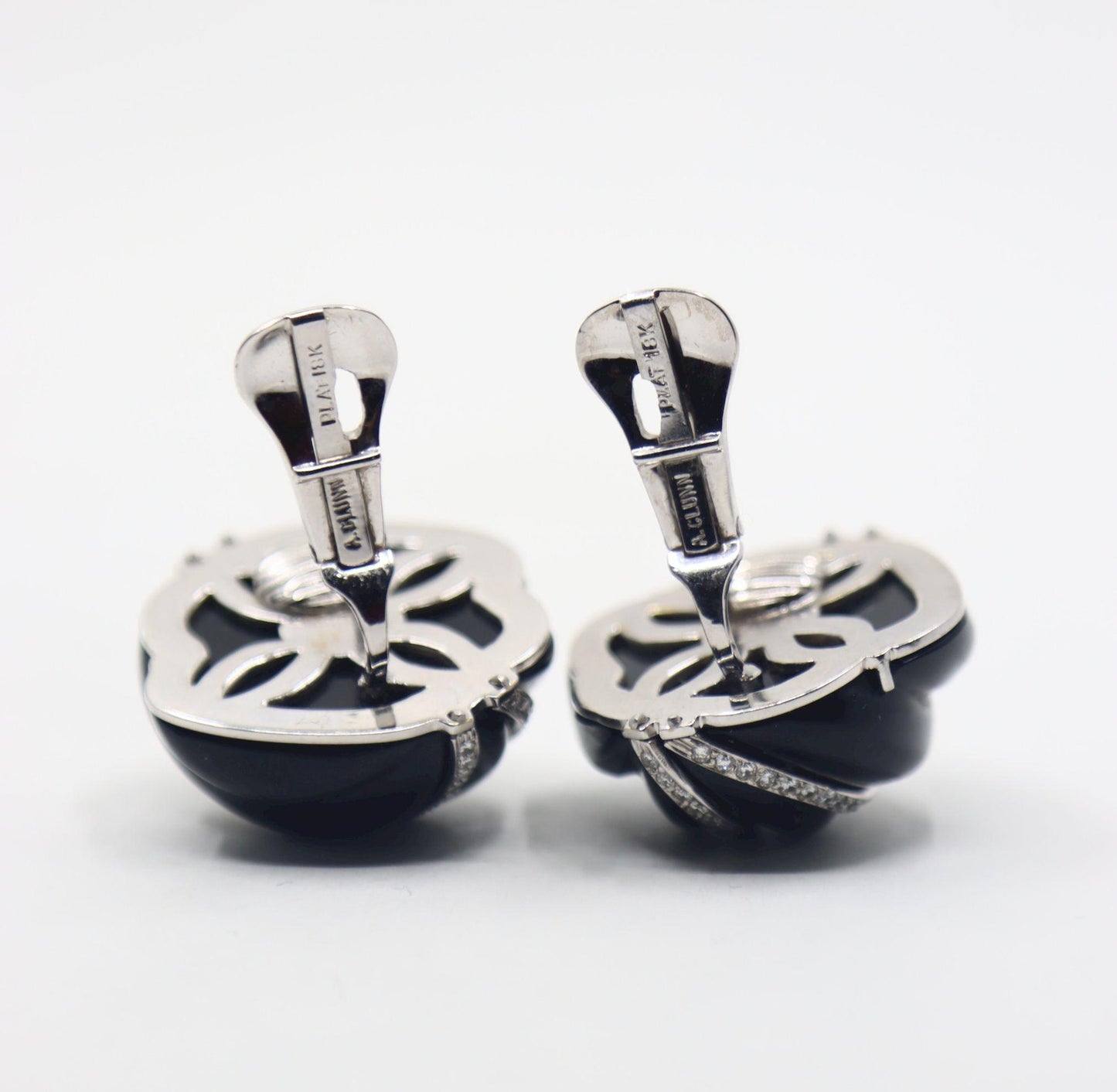 Andrew Clunn 18K White Gold & Platinum Diamonds Onyx Swirl Earrings