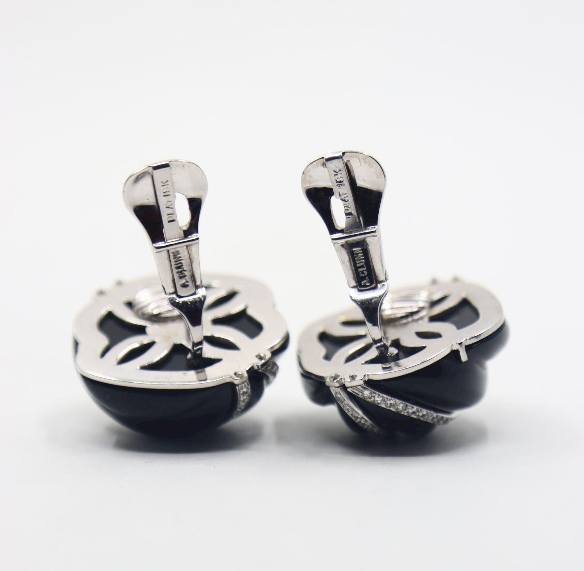 Andrew Clunn 18K White Gold & Platinum Diamonds Onyx Swirl Earrings