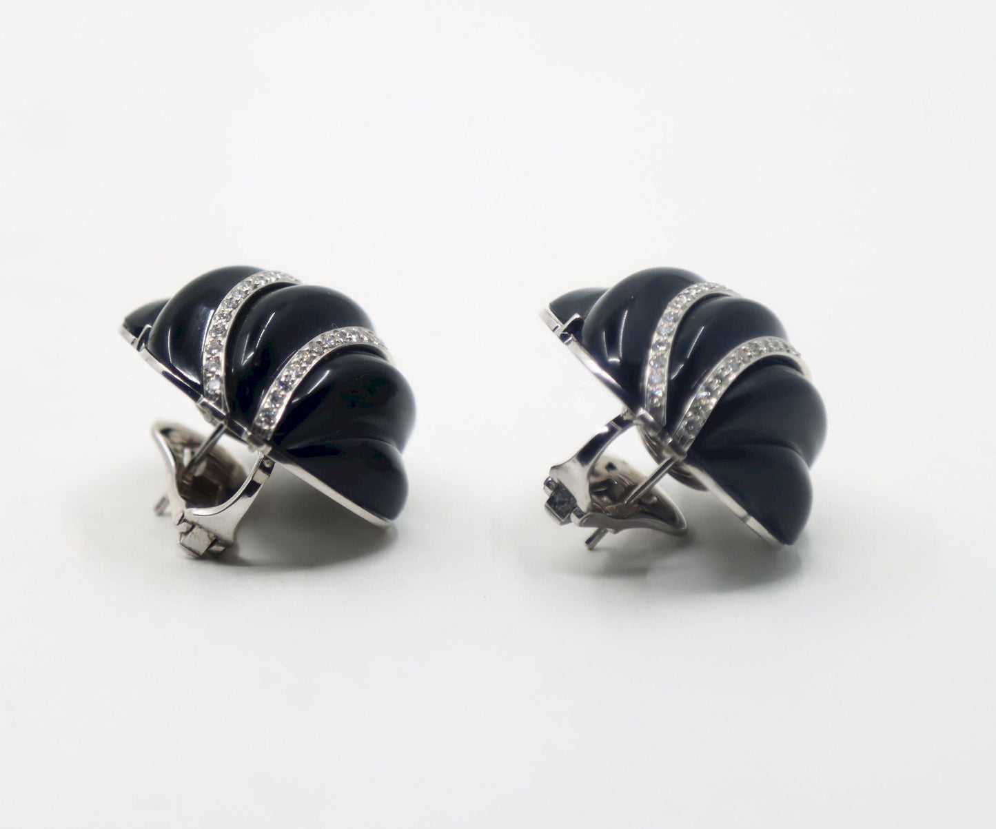 Andrew Clunn 18K White Gold & Platinum Diamonds Onyx Swirl Earrings
