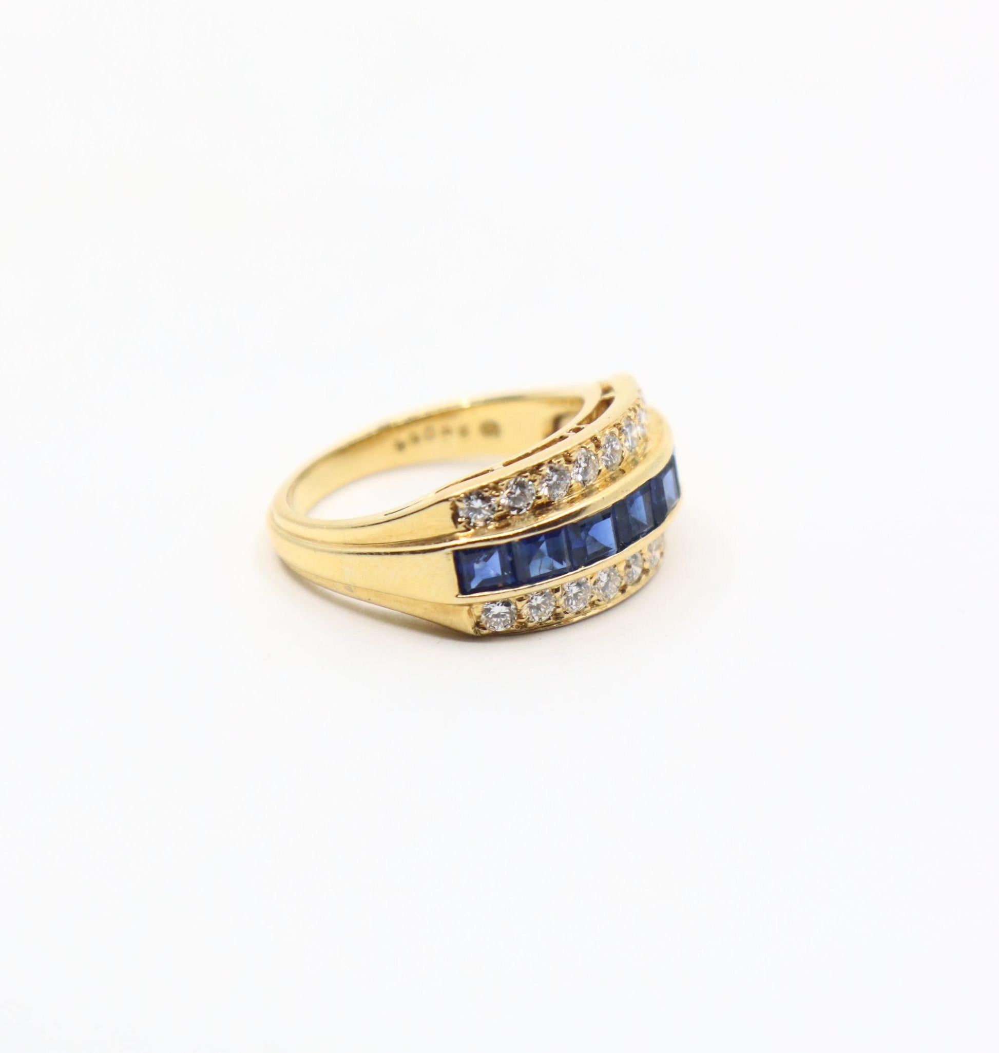 Oscar Heyman 18K Gold Diamond Sapphire Ring