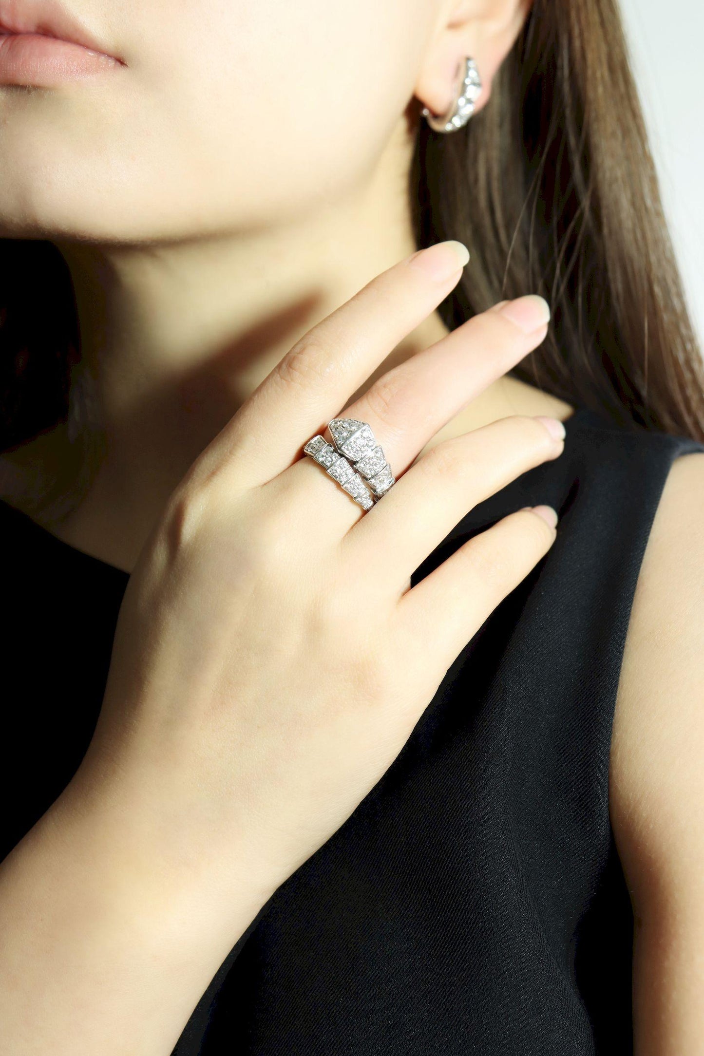 BVLGARI 18K White Gold Serpenti Viper Ring & Earrings Set