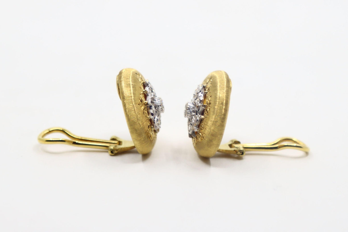 Buccellati 18K Yellow & White Gold Diamond Rigato Satin Finish Button Earrings