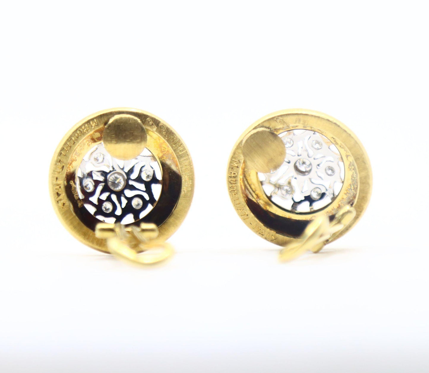 Buccellati 18K Yellow & White Gold Diamond Rigato Satin Finish Button Earrings