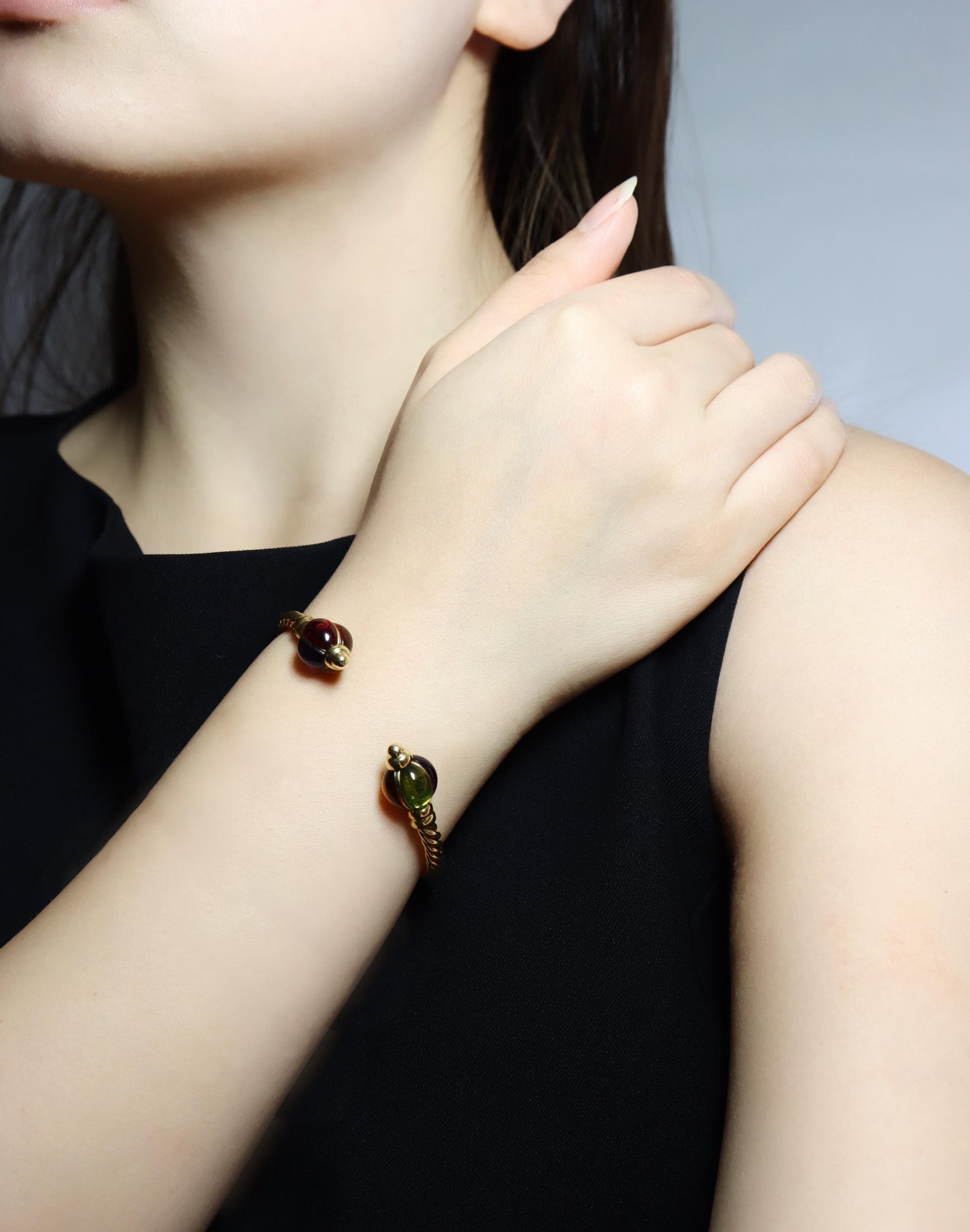 1980's Bulgari 18K Gold Multi-Gemstone Twisted Rope Cuff Bracelet