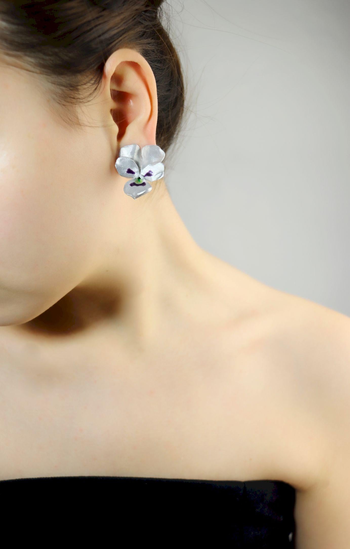 JAR PARIS 18K Gold Aluminum Pansy Flowers Earrings