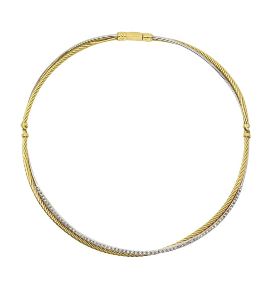 David Yurman 18K Yellow & White Gold Diamonds Sculpted Cable Flex Choker