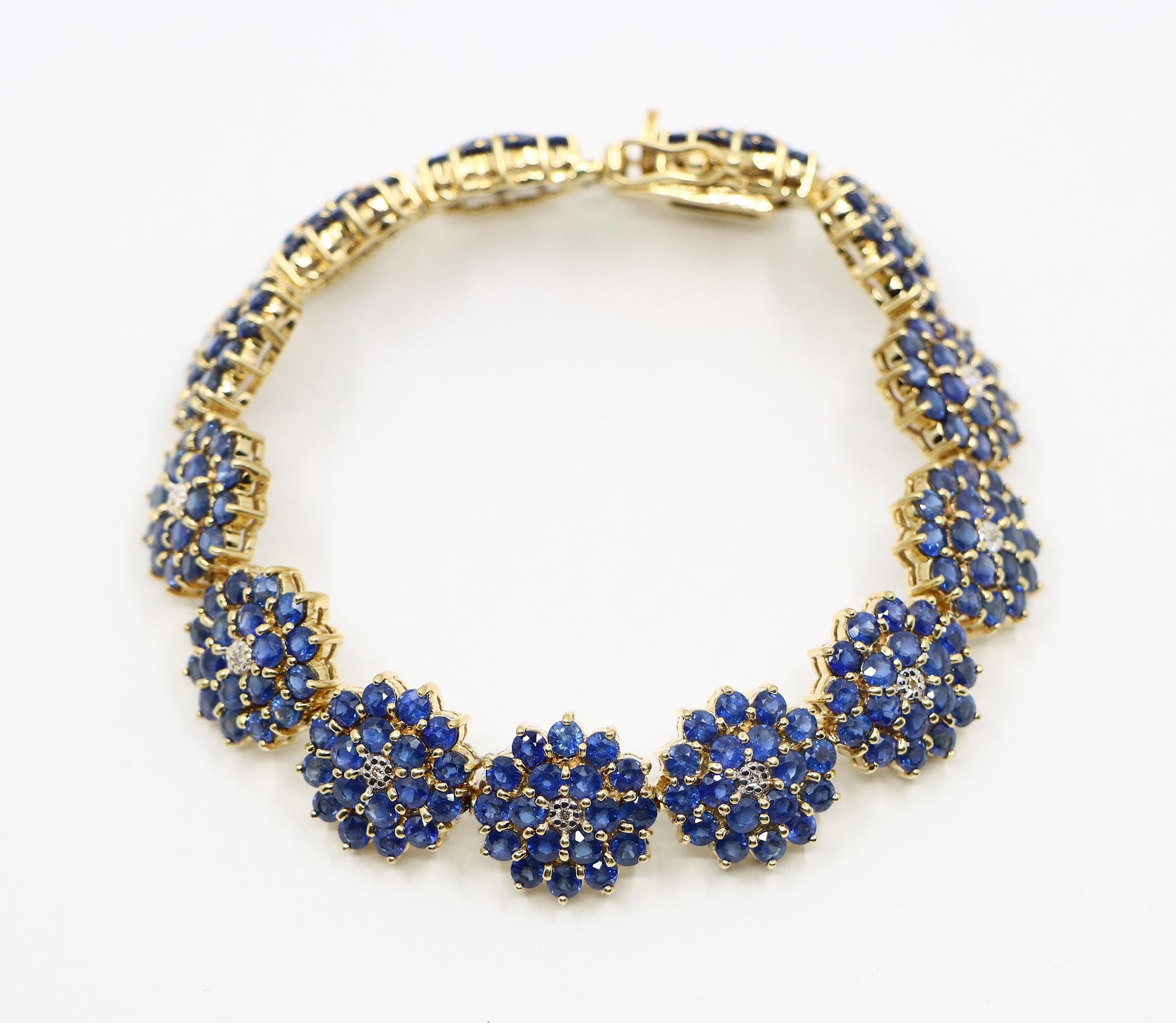 14K Gold Sapphire Diamonds Flower Bracelet