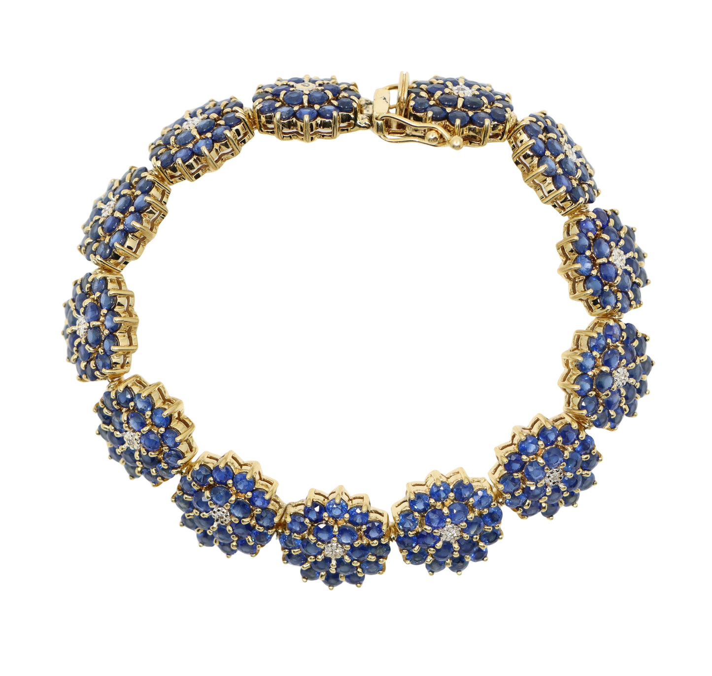 14K Gold Sapphire Diamonds Flower Bracelet