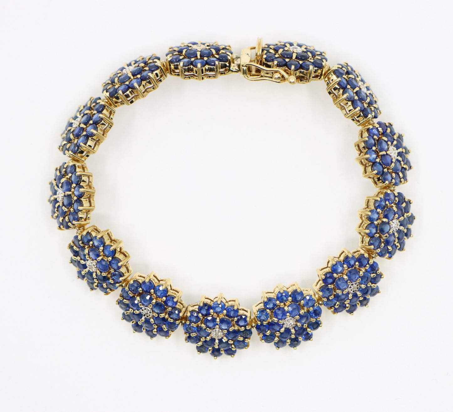 14K Gold Sapphire Diamonds Flower Bracelet