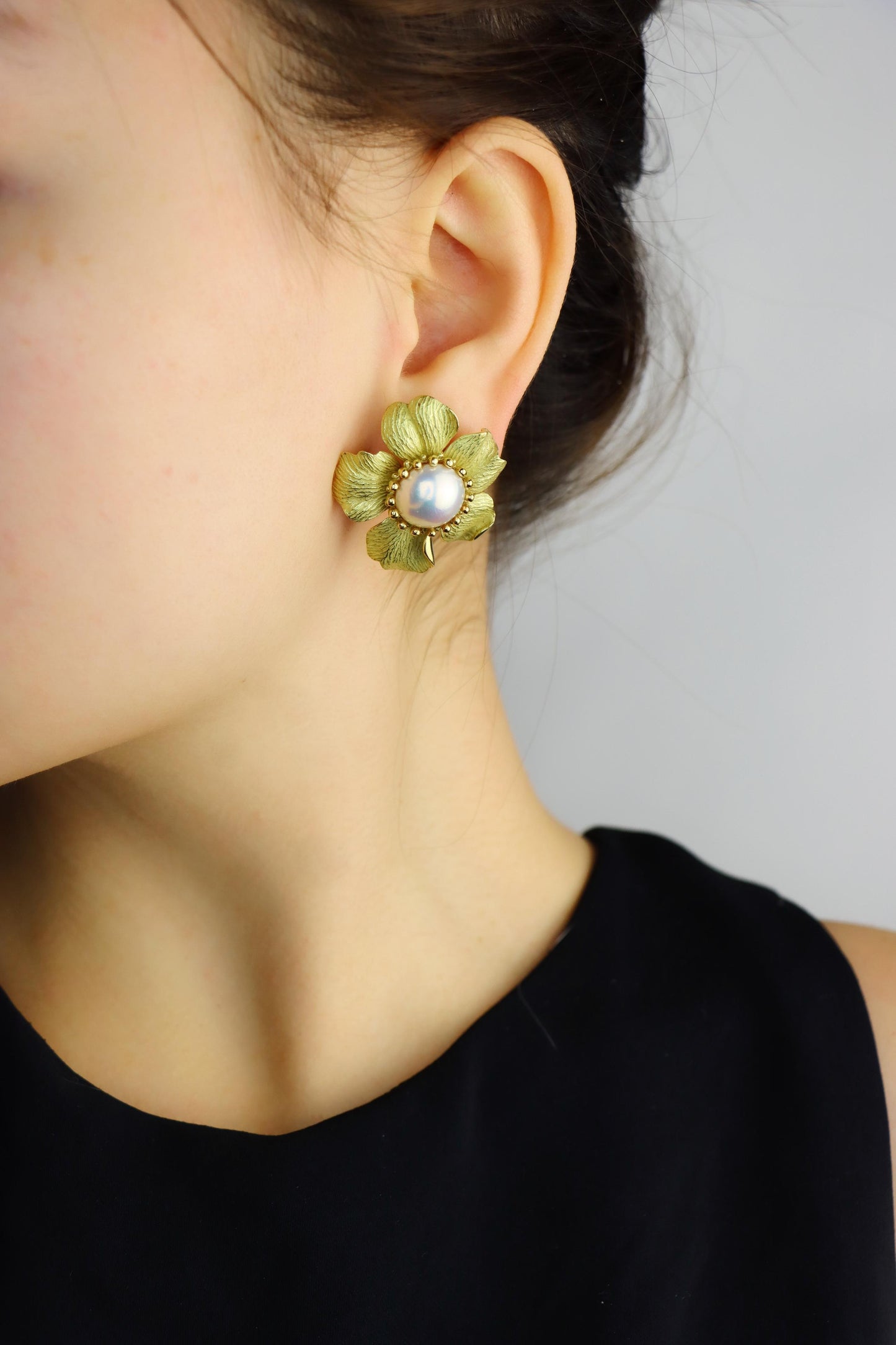 Tiffany & Co. 18K Gold Pearl Flower Earrings