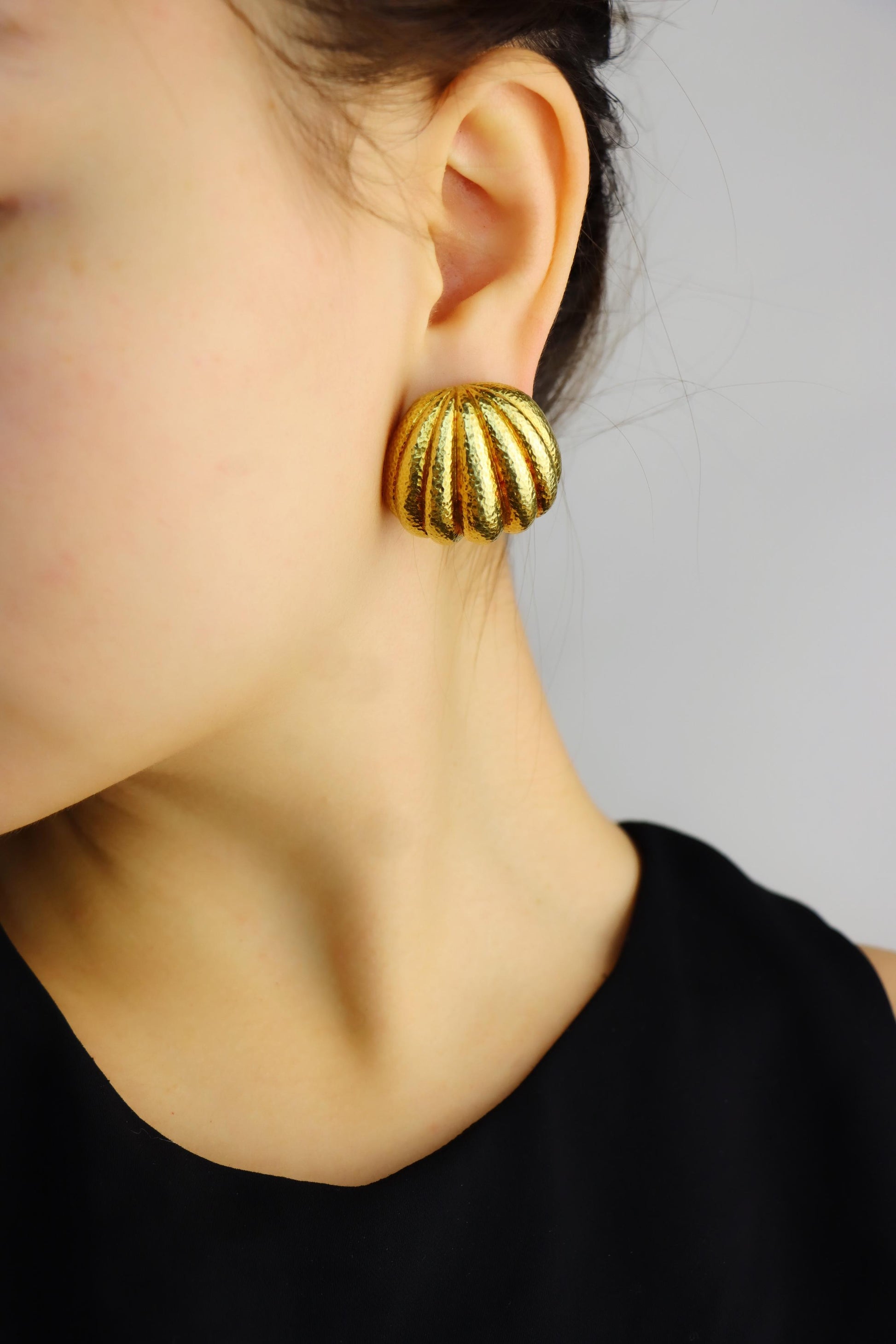 David Webb 18K Gold Hammered Finish Bombe Earrings